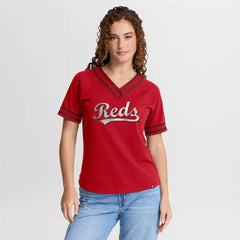 Cincinnati Reds Women's Diva Race Ahead Raglan V-Neck T-Shirt - Red