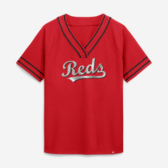 Cincinnati Reds Women's Diva Race Ahead Raglan V-Neck T-Shirt - Red