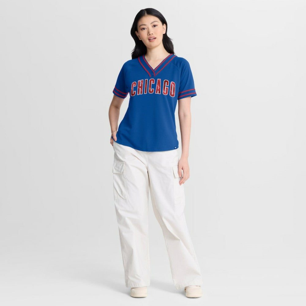 Chicago Cubs Women's Diva Race Ahead Raglan V-Neck T-Shirt - Royal