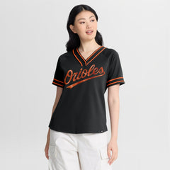 Baltimore Orioles Women's Diva Race Ahead Raglan V-Neck T-Shirt - Black