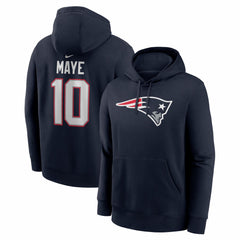 NFL New England Patriots Drake Maye  Player Name & Number Fleece Hoodie