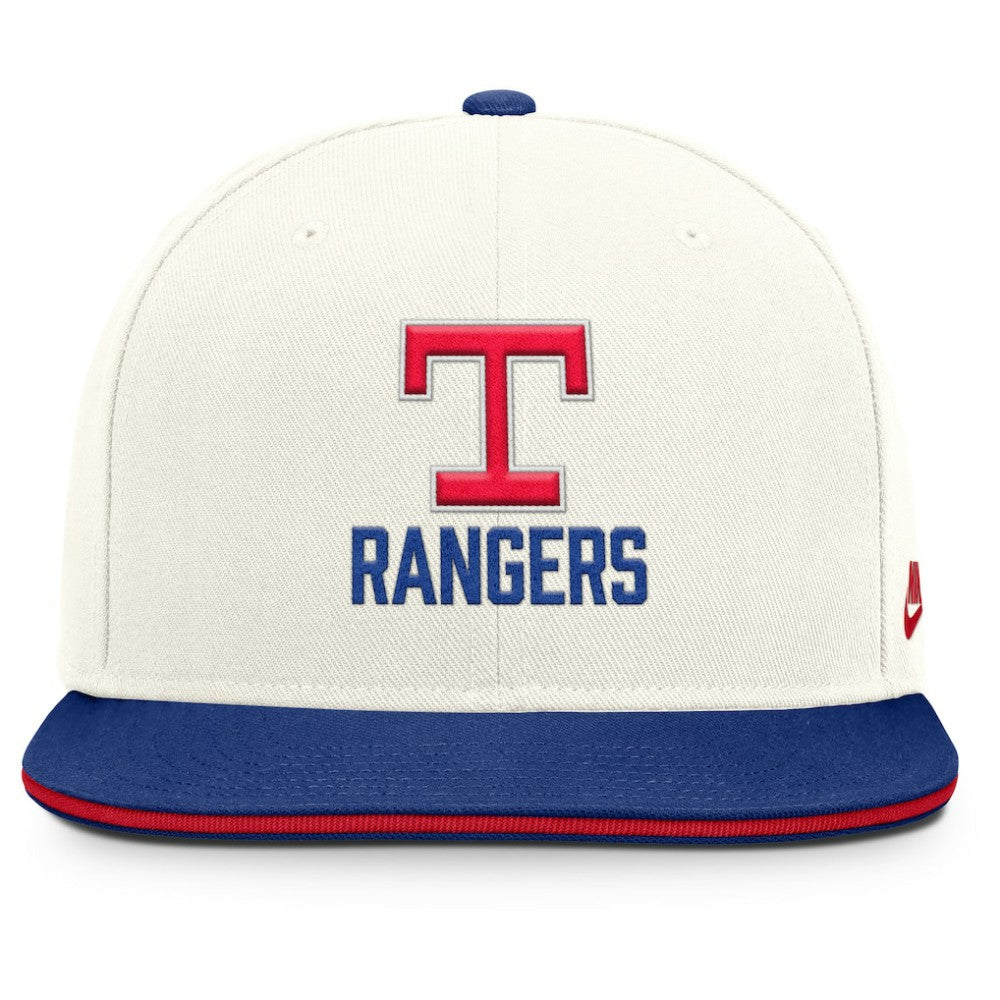 Texas Rangers Cooperstown Pro Dri-FIT Snapback Hat - Cream/Royal | Nike