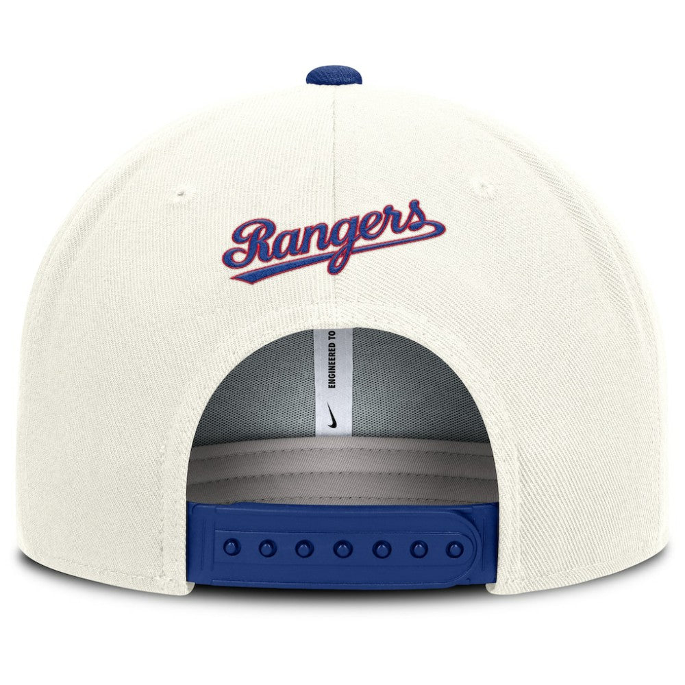 Texas Rangers Cooperstown Pro Dri-FIT Snapback Hat - Cream/Royal | Nike