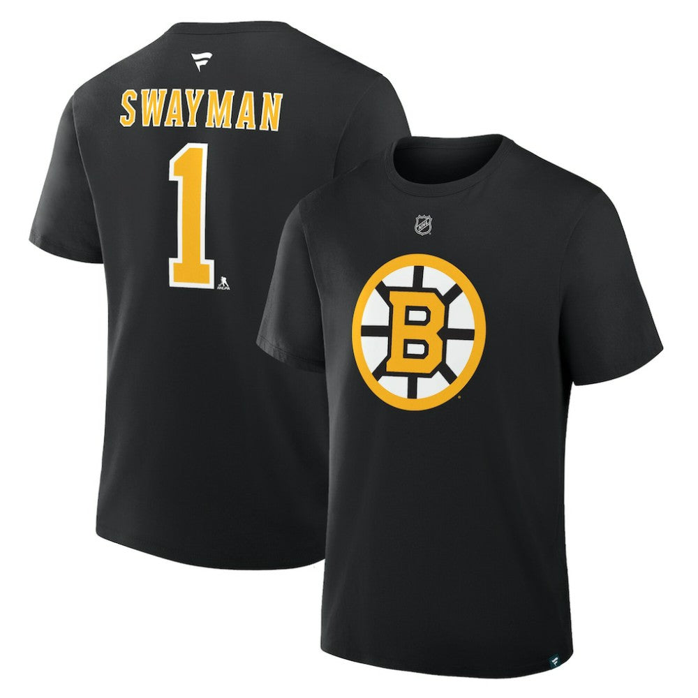 Jeremy Swayman Boston Bruins Fanatics Authentic Stack Name & Number T-Shirt