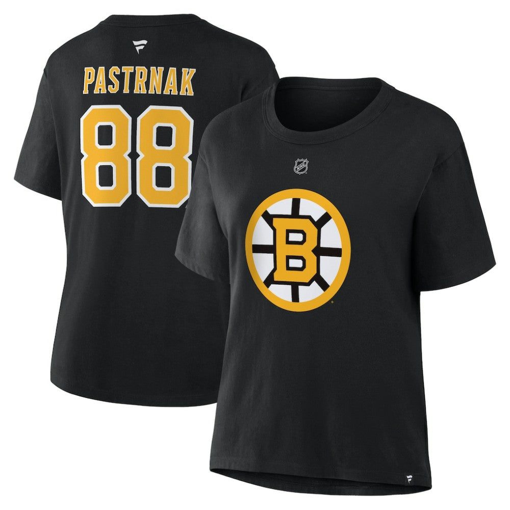 David Pastrnak Boston Bruins Fanatics Women's Authentic Stack Name & Number T-Shirt