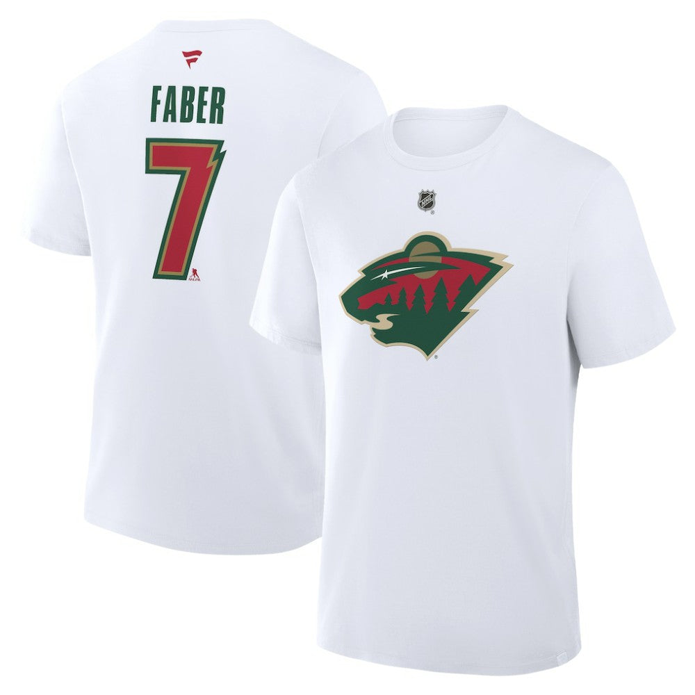 Brock Faber Minnesota Wild Fanatics Authentic Stack Name & Number T-Shirt