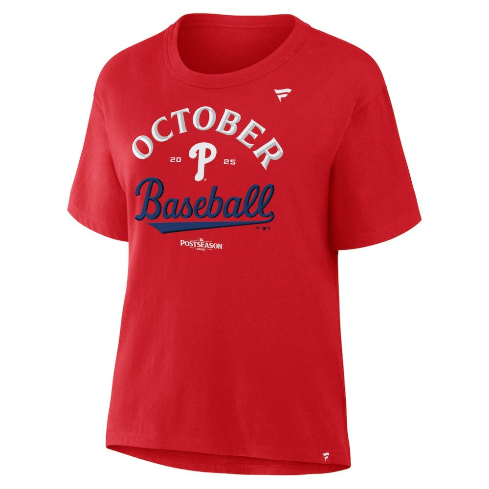 Philadelphia Phillies  Women's 2025 MLB Postseason Locker Room T-Shirt - Red