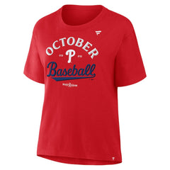 Philadelphia Phillies  Women's 2025 MLB Postseason Locker Room T-Shirt - Red