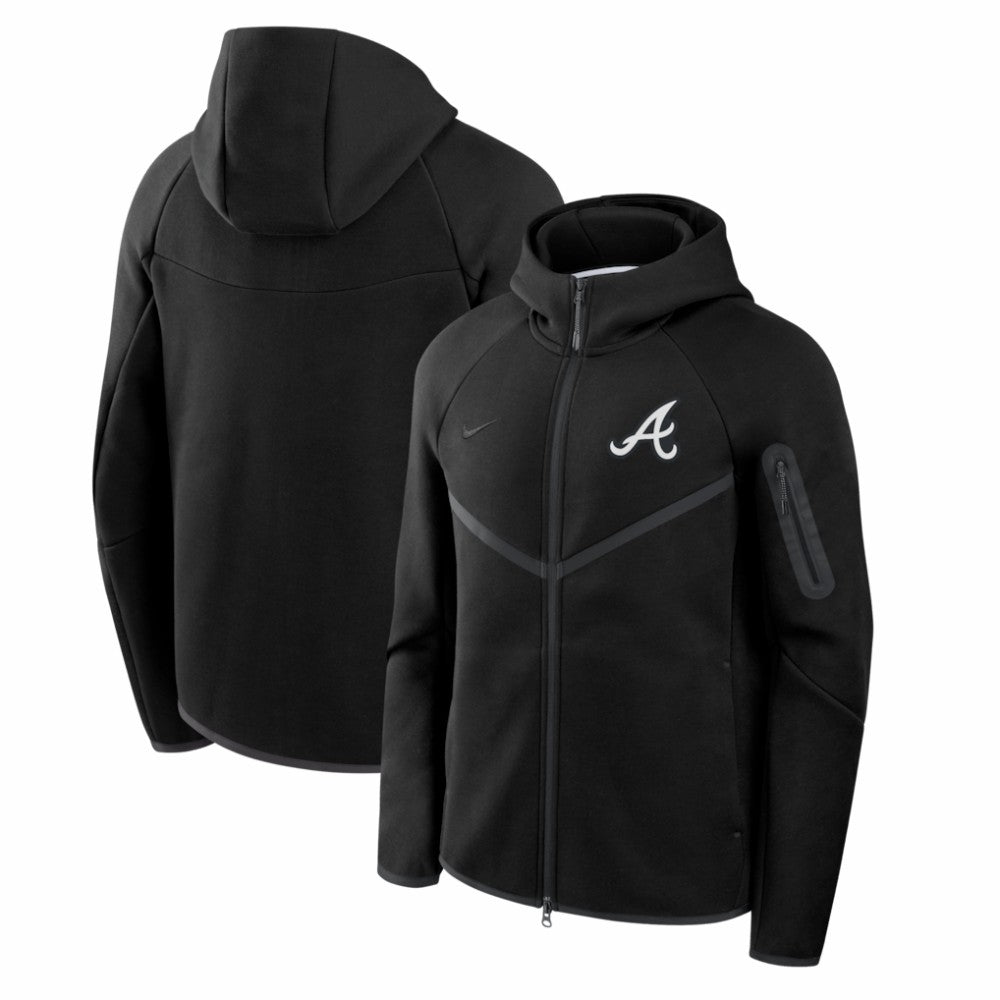 Atlanta Braves Tech Fleece Raglan Full-Zip Windrunner Hoodie - Black | Nike