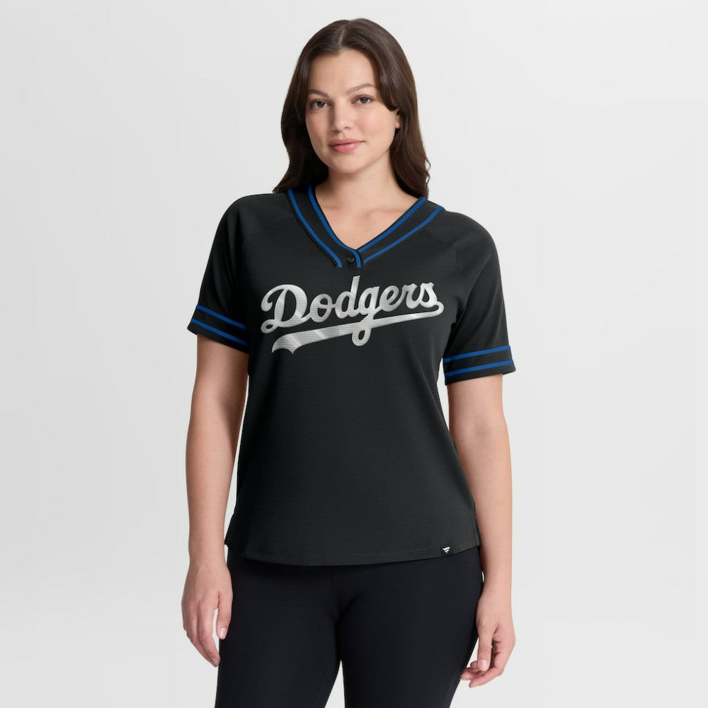 Los Angeles Dodgers Women's Diva Race Ahead Raglan V-Neck T-Shirt - Black