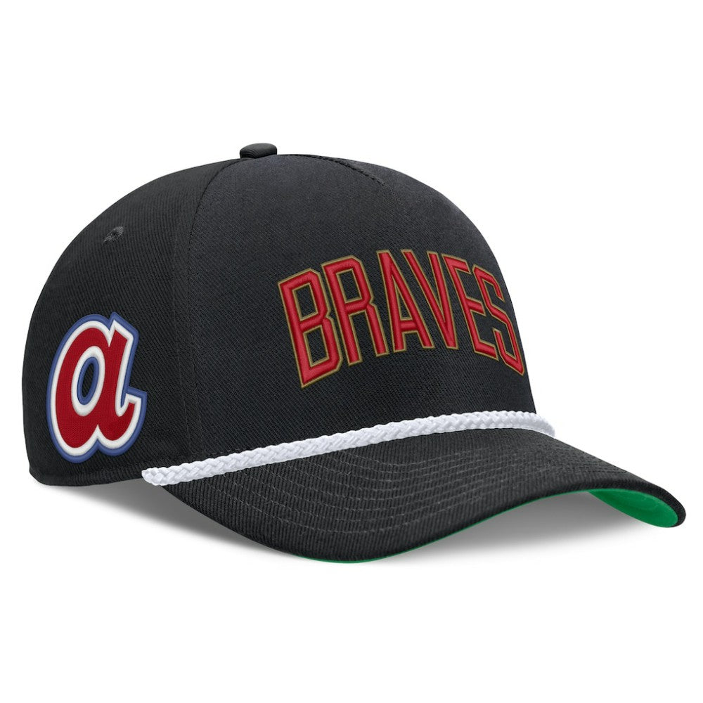 Atlanta Braves Cooperstown Collection Rise Adjustable Hat - Black | Nike