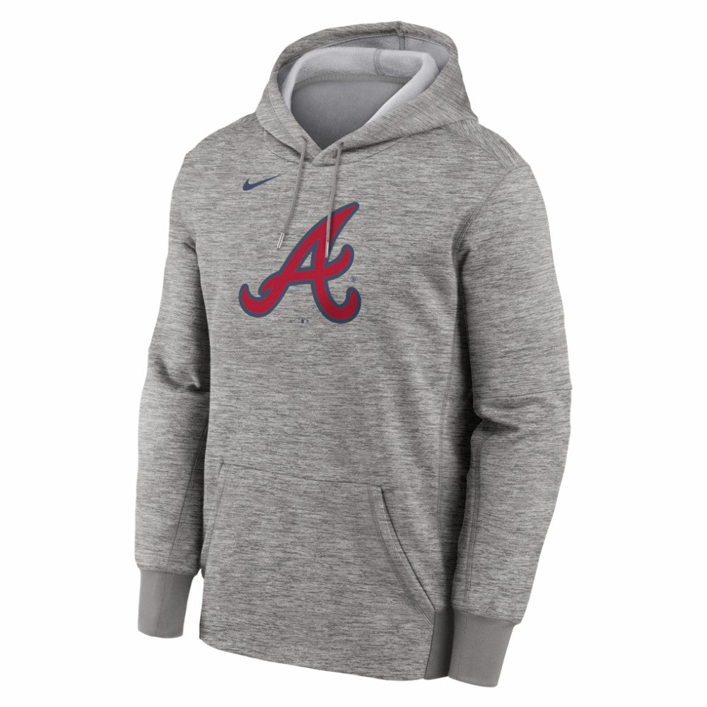 Atlanta Braves Primary Logo Therma Hoodie - Heather Gray | Nike