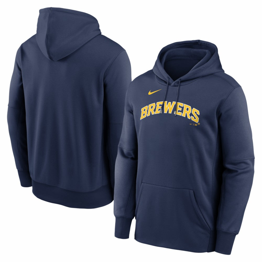 Milwaukee Brewers Primary Wordmark Therma Hoodie - Navy | Nike