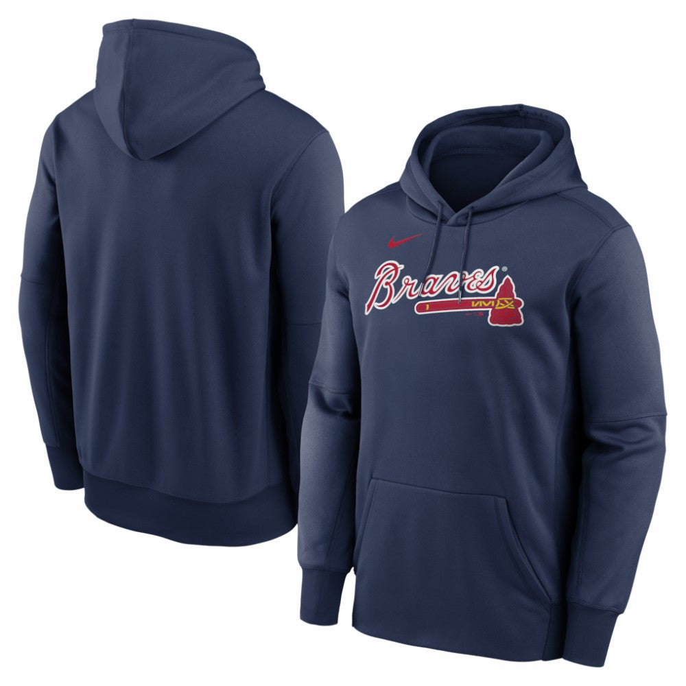 Atlanta Braves Primary Wordmark Therma Hoodie - Navy | Nike