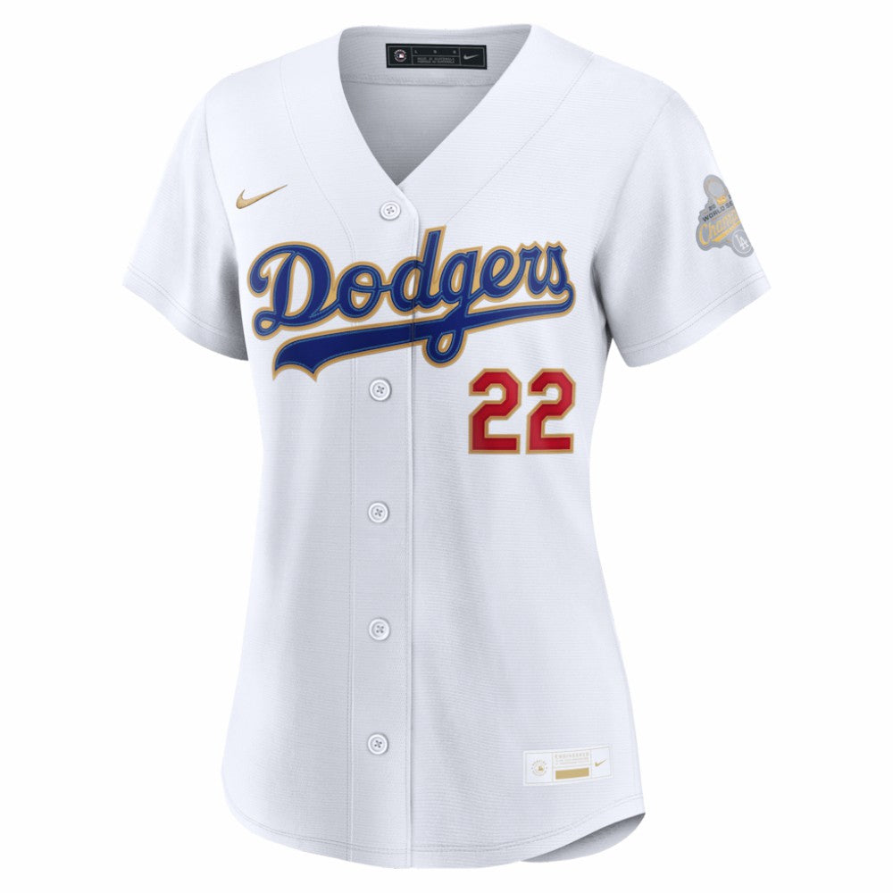 Clayton Kershaw Los Angeles Dodgers Women's 2026 Gold Collection Stadium Jersey - White | Nike