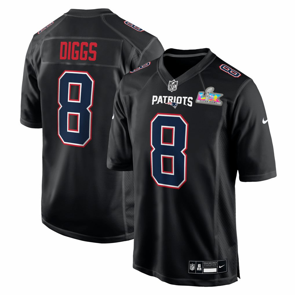 NFL New England Patriots Stefon Diggs  Super Bowl LX Patch Carbon Fashion Game Jersey