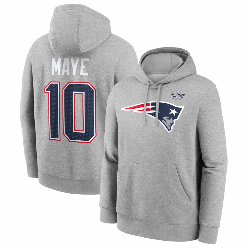 NFL New England Patriots Drake Maye  Super Bowl LX Patch Name & Number Hoodie