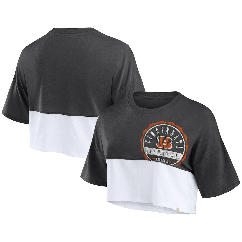 NFL Cincinnati Bengals Women's Boxy Color Split Cropped T-Shirt