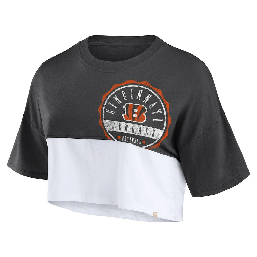 NFL Cincinnati Bengals Women's Boxy Color Split Cropped T-Shirt