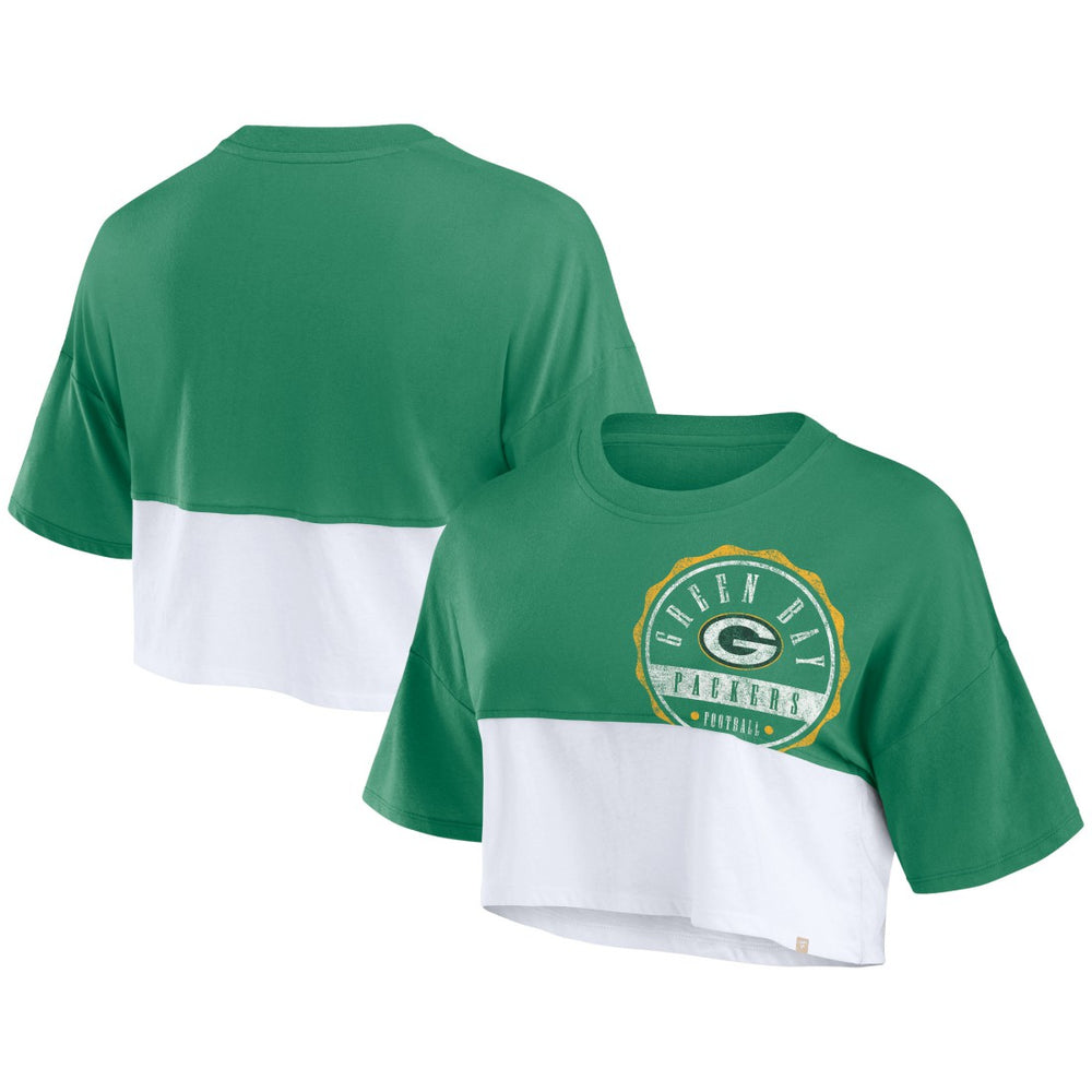 NFL Green Bay Packers Women's Boxy Color Split Cropped T-Shirt