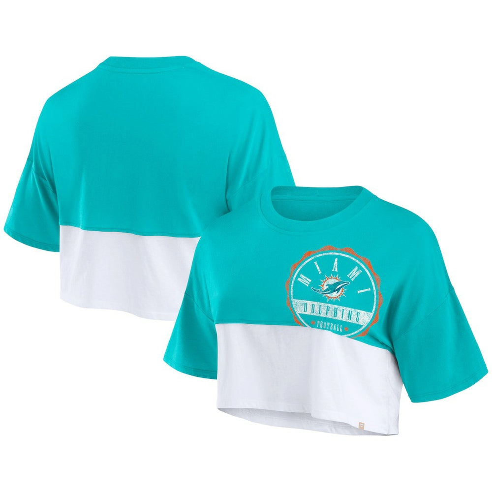 NFL Miami Dolphins Women's Boxy Color Split Cropped T-Shirt