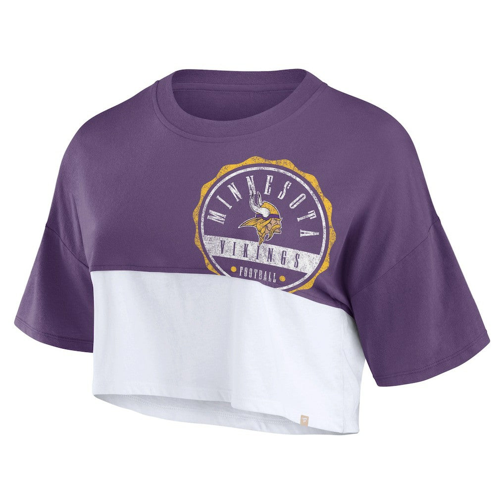 NFL Minnesota Vikings Women's Boxy Color Split Cropped T-Shirt