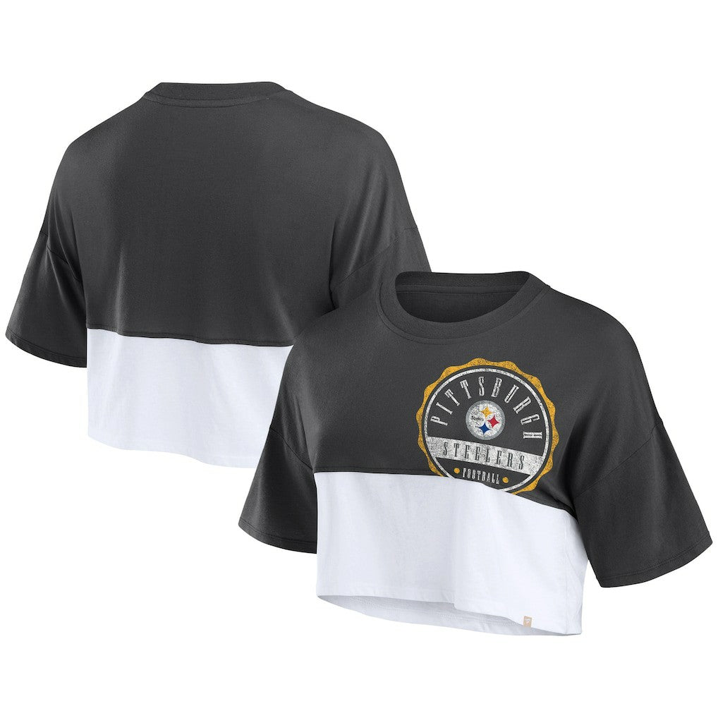 NFL Pittsburgh Steelers Women's Boxy Color Split Cropped T-Shirt