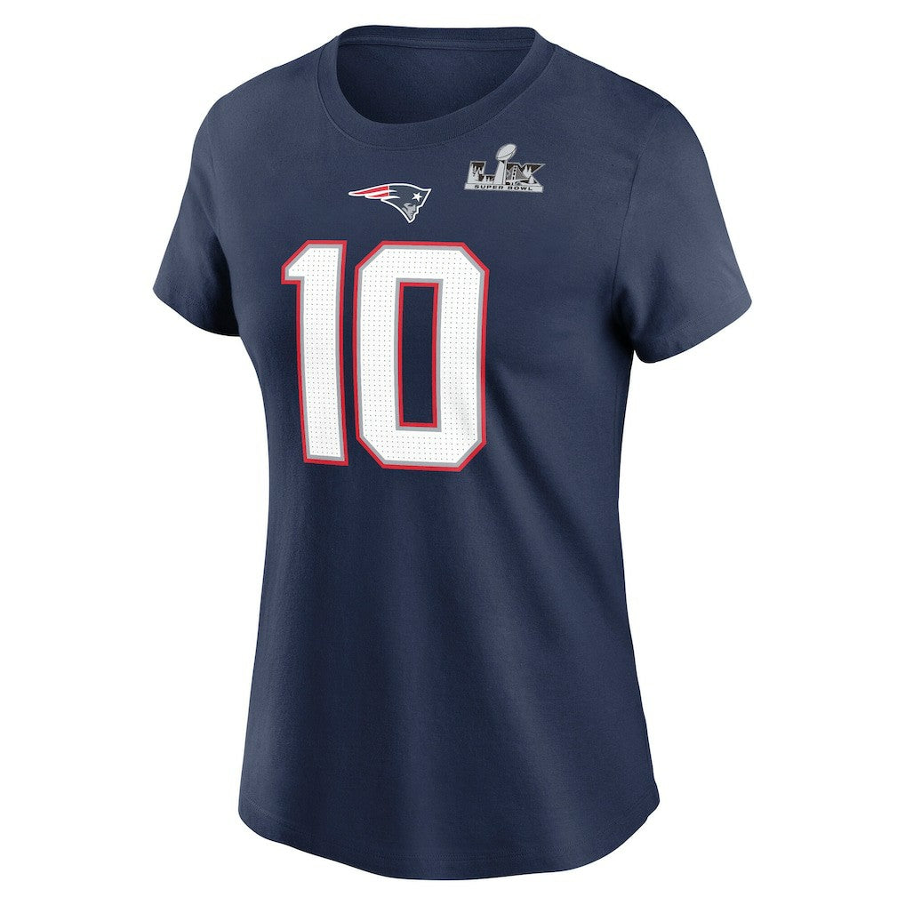 NFL New England Patriots Drake Maye  Women's Super Bowl LX Patch Name & Number T-Shirt