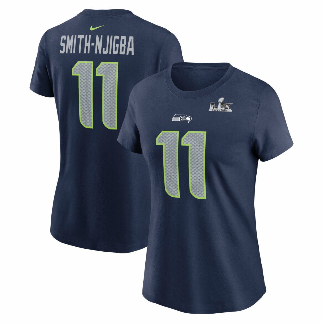 NFL Seattle Seahawks Jaxon Smith-Njigba  Women's Super Bowl LX Patch Name & Number T-Shirt