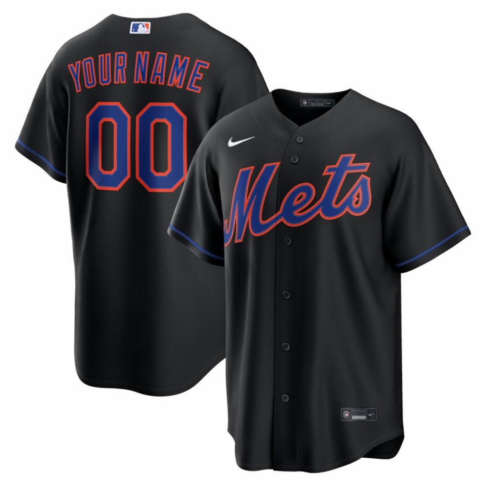 New York Mets Alternate Replica Custom Jersey - Black | Nike