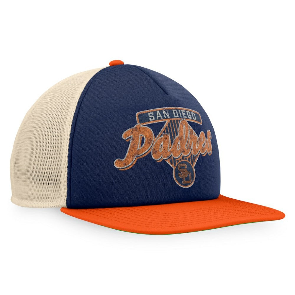 San Diego Padres Cooperstown Collection Talley Foam Trucker Snapback Hat - Navy/Orange