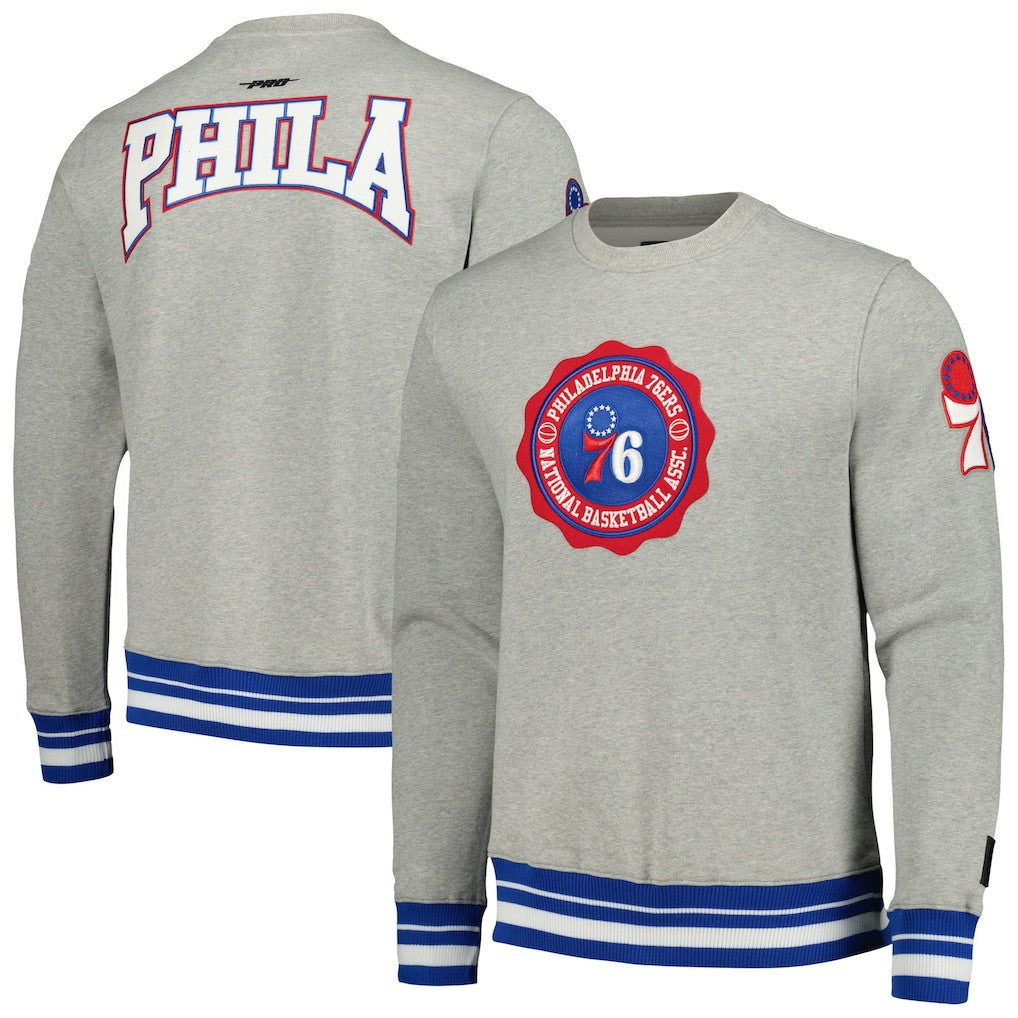Philadelphia 76ers Pro Standard Crest Emblem Pullover Sweatshirt - Heather Gray on sale