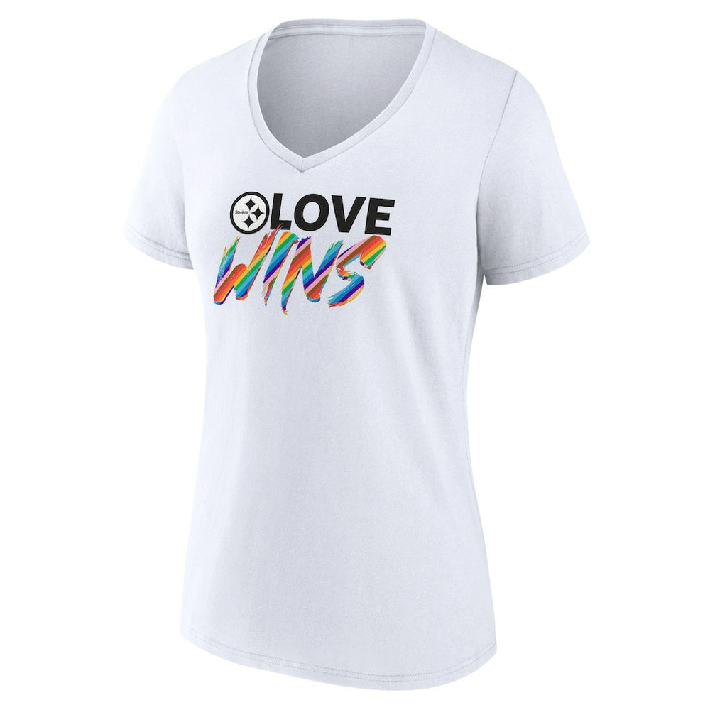 NFL Pittsburgh Steelers Women's Love Wins V-Neck T-Shirt