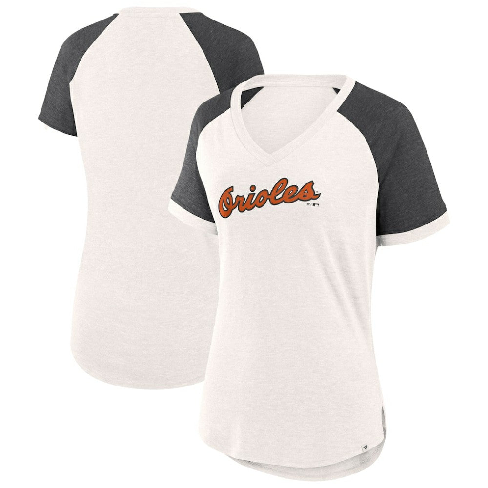 Baltimore Orioles Women's For the Team Slub Raglan V-Neck Jersey T-Shirt - White/Black