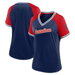 Cleveland Guardians Women's Glitz & Glam League Diva Raglan V-Neck T-Shirt - Navy