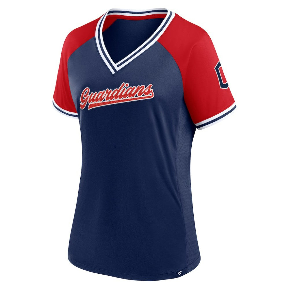 Cleveland Guardians Women's Glitz & Glam League Diva Raglan V-Neck T-Shirt - Navy