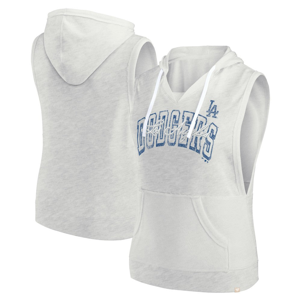 Los Angeles Dodgers Women's Lounge Script Sleeveless Pullover Hoodie - Ash