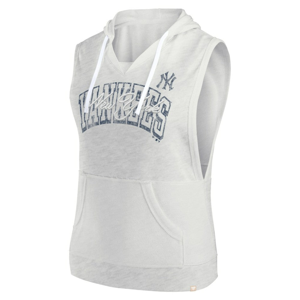 New York Yankees Women's Lounge Script Sleeveless Pullover Hoodie - Ash