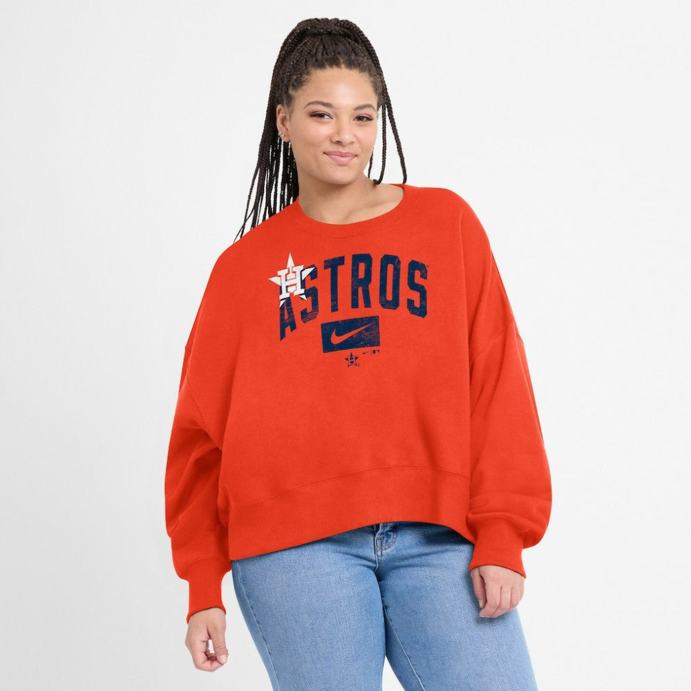 Houston Astros Women's Oversized Cropped Pullover Sweatshirt - Orange | Nike