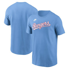 Texas Rangers Cooperstown Collection Wordmark T-Shirt - Light Blue | Nike