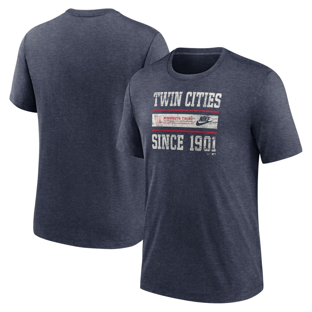 Minnesota Twins Cooperstown Collection Local Stack Tri-Blend T-Shirt - Heather Navy | Nike