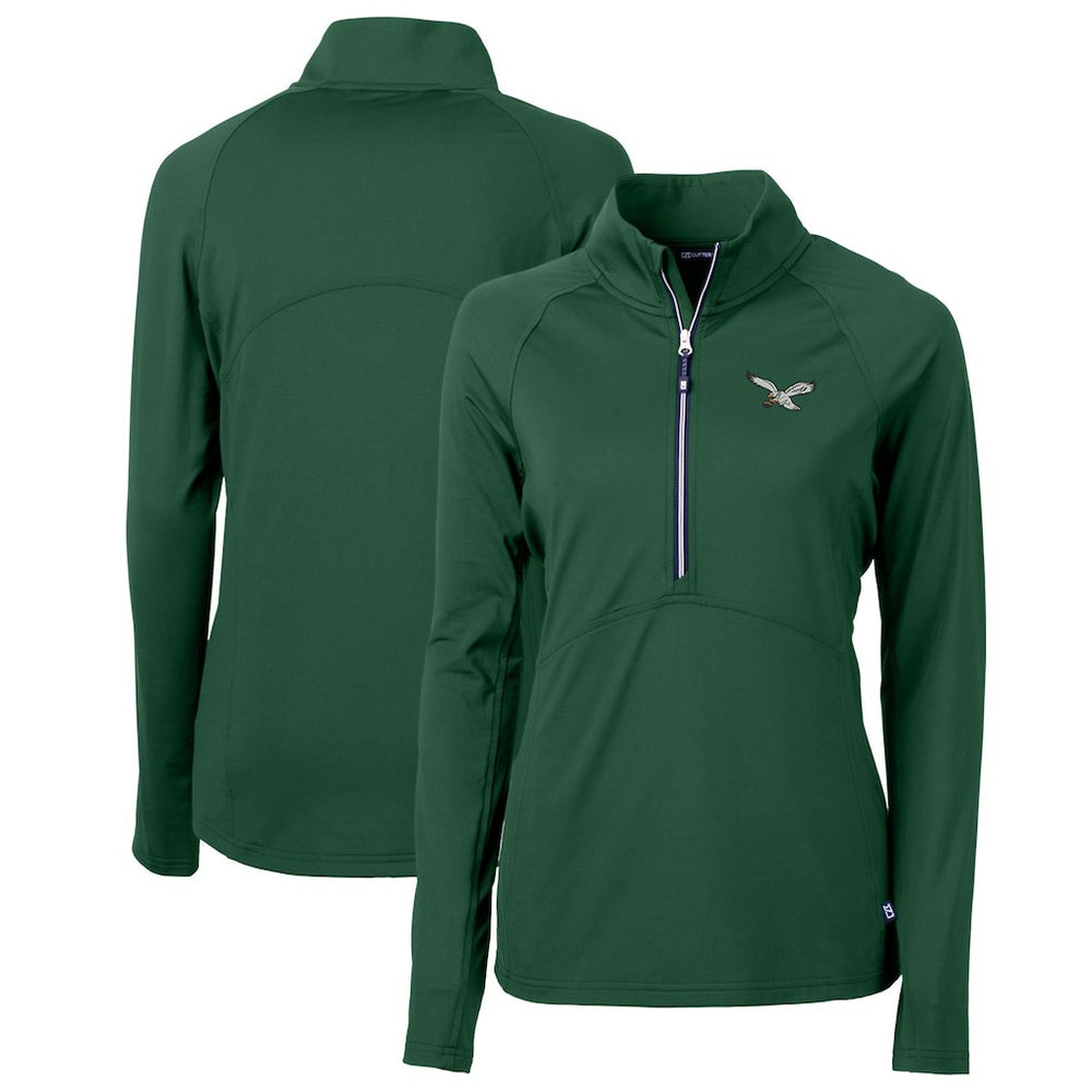 NFL Philadelphia Eagles Cutter & Buck Women's Gridiron Classics Logo Adapt Eco Knit Stretch Recycled Half-Zip Pullover Top