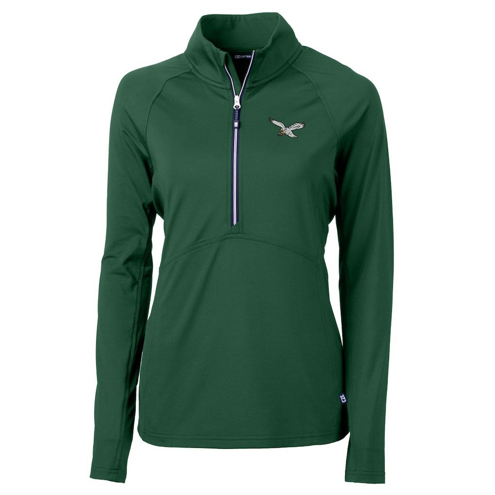 NFL Philadelphia Eagles Cutter & Buck Women's Gridiron Classics Logo Adapt Eco Knit Stretch Recycled Half-Zip Pullover Top