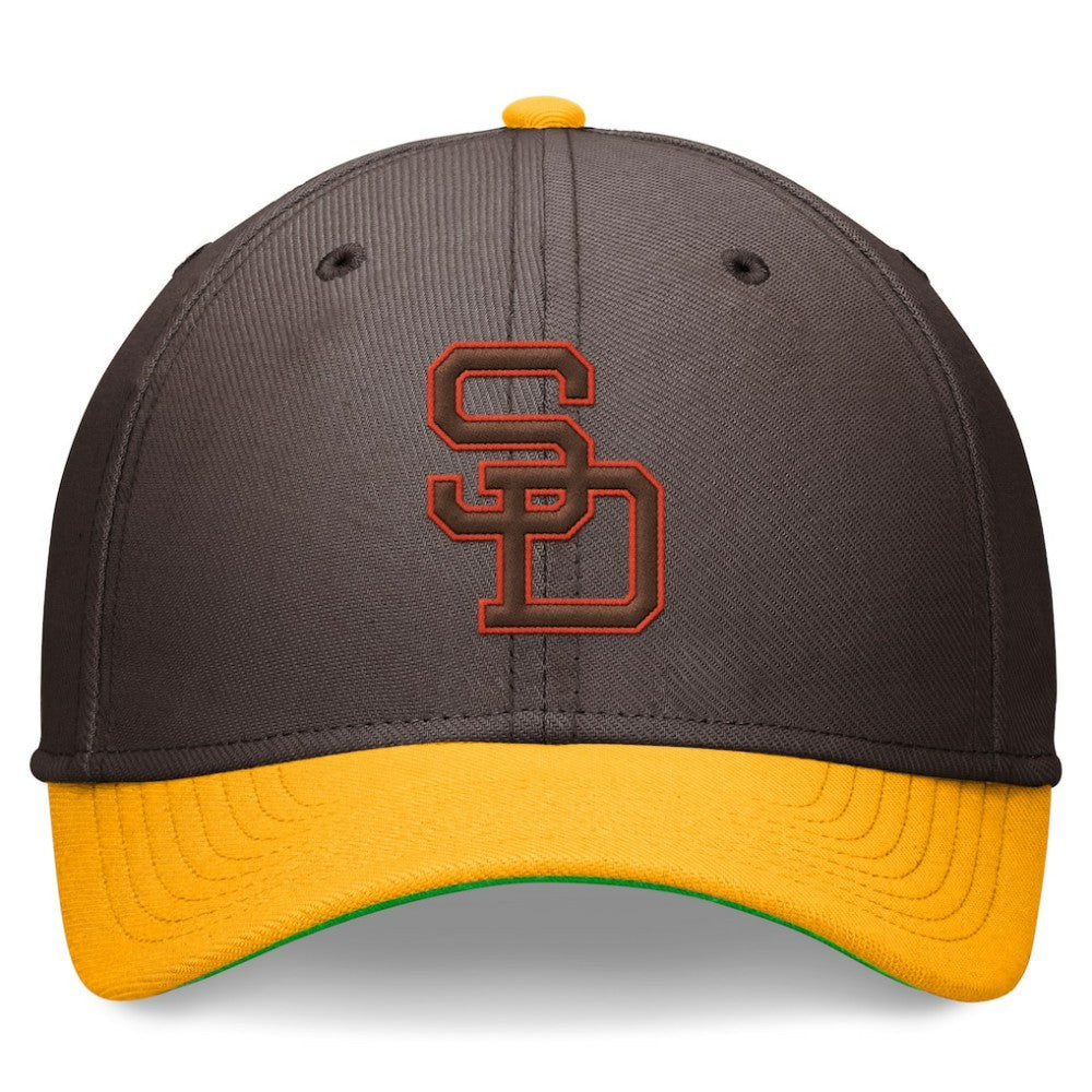 San Diego Padres Cooperstown Collection Rewind Swooshflex Performance Hat - Brown/Gold | Nike
