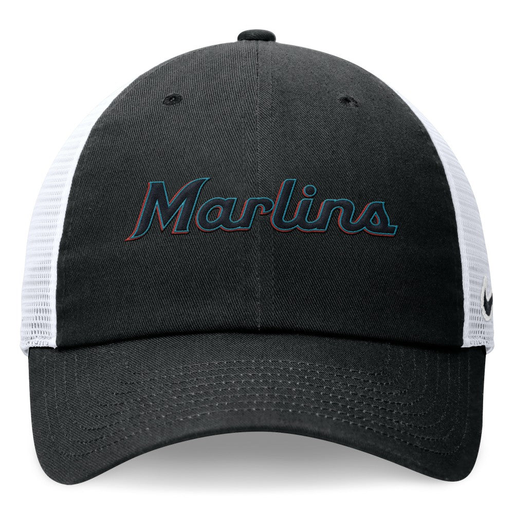 Miami Marlins Wordmark Adjustable Trucker Hat - Black | Nike
