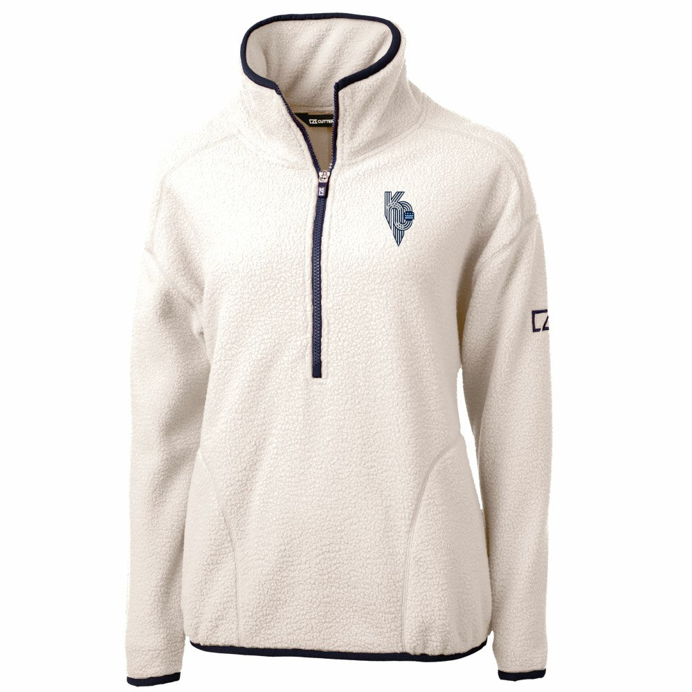 Kansas City Royals Cutter & Buck Women's City Connect Cascade Eco Sherpa Fleece Half-Zip Pullover Jacket - Oatmeal