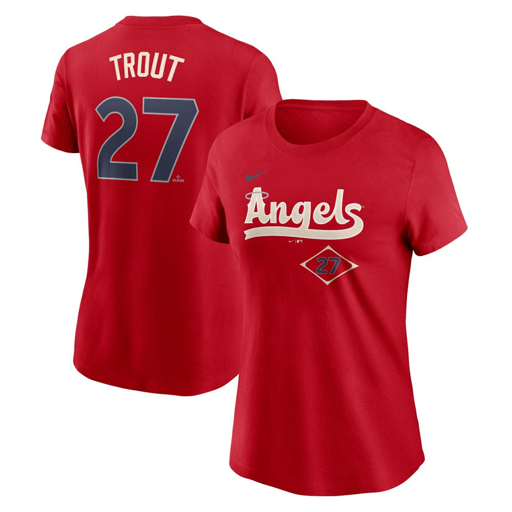 Mike Trout Los Angeles Angels Women's 2024 City Connect Fuse Player Name & Number T-Shirt - Red | Nike