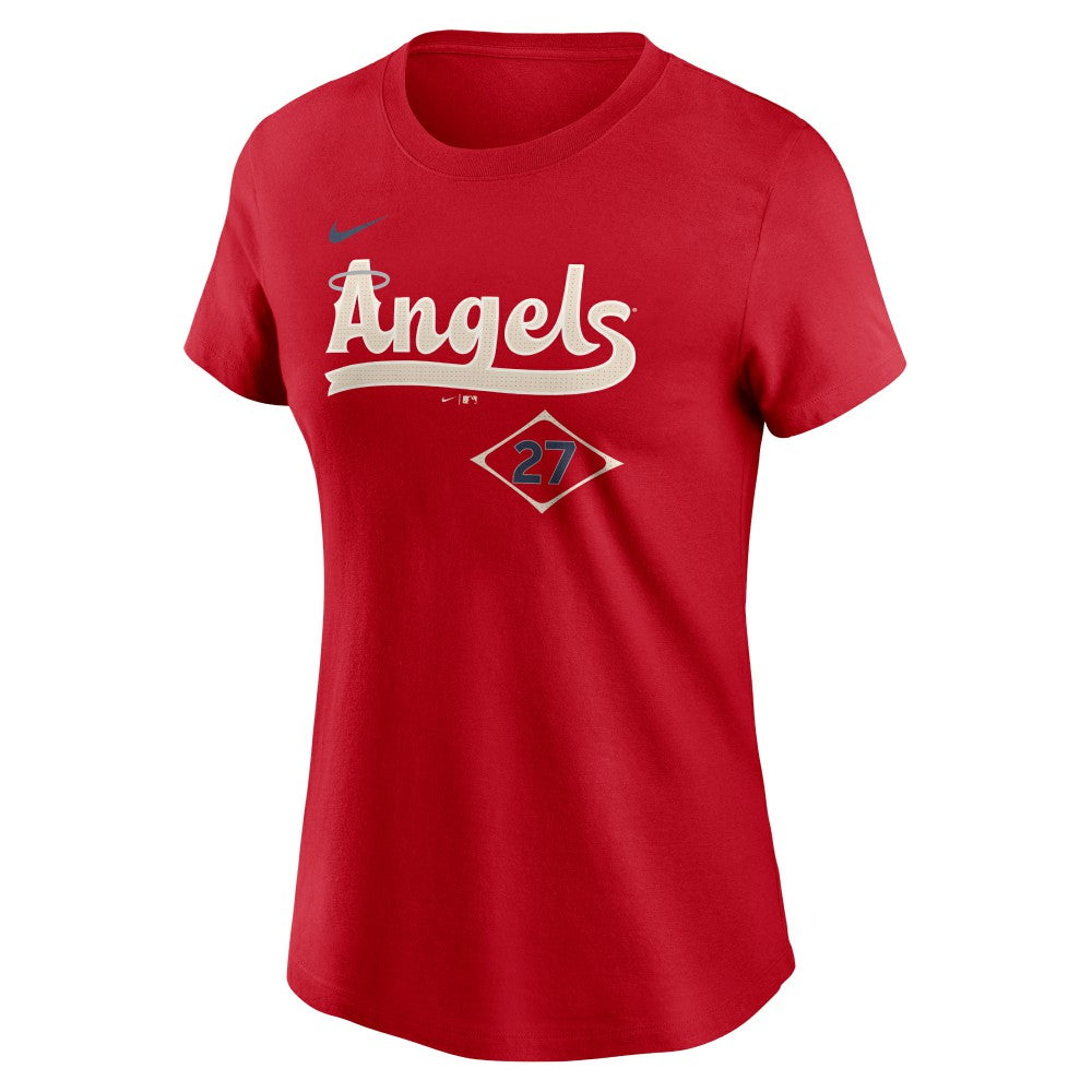 Mike Trout Los Angeles Angels Women's 2024 City Connect Fuse Player Name & Number T-Shirt - Red | Nike