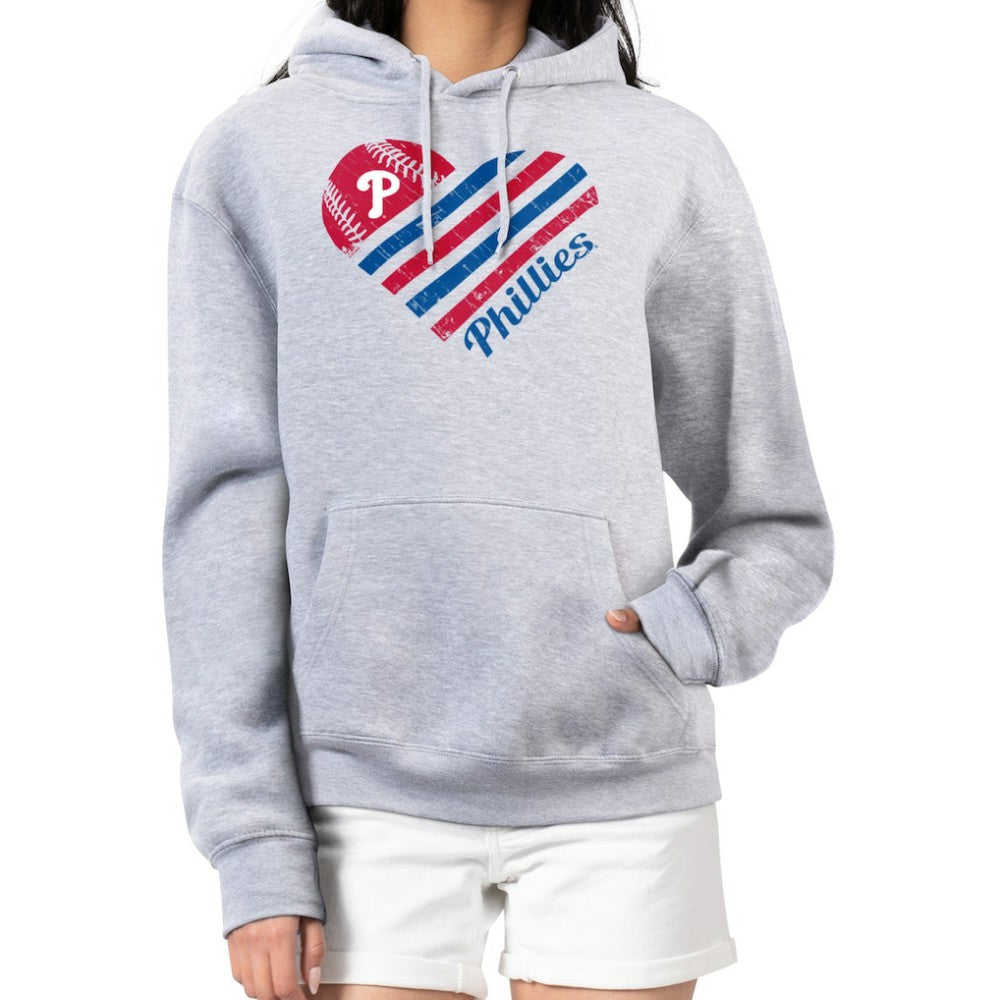Philadelphia Phillies G-III 4Her by Carl Banks Women's Heart Fleece Pullover Hoodie - Heather Gray
