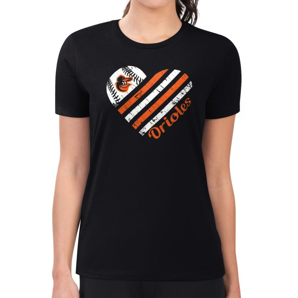 Baltimore Orioles G-III 4Her by Carl Banks Women's Super-Slim Fit Lightweight Heart Graphic T-Shirt - Black